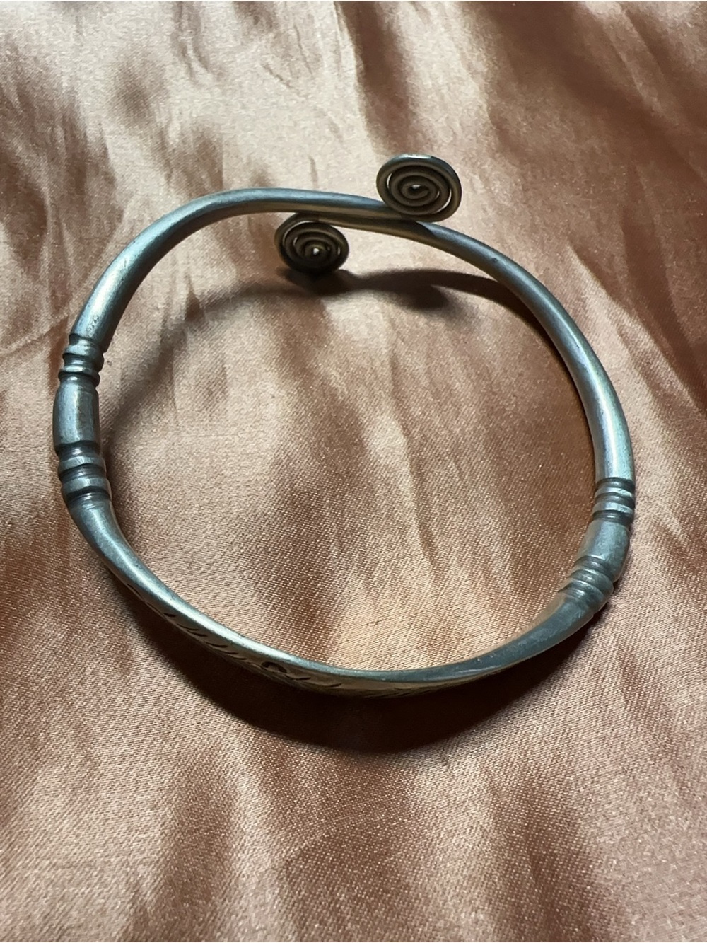 Handcrafted Chinese Silver Spiral Cuff Bracelet - Rustic Metal Finish
